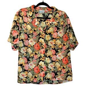 Vtg 90s Womans Floral Button Down Blouse Size 10 USA Made GrandmaCore Spring
